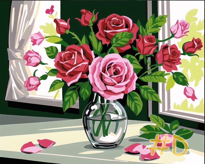 Rose Bouquet by the Window Needlepoint Canvas