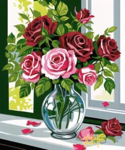 Rose Bouquet by the Window Needlepoint Canvas