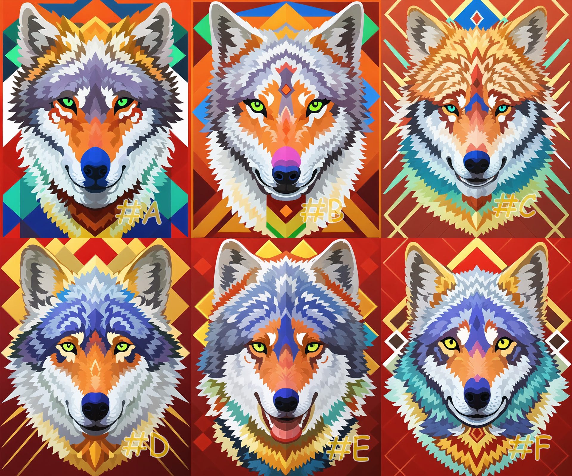 Modern Needlepoint Canvas - Colorful Geometric Wolf