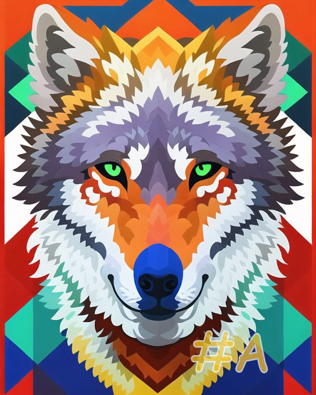Modern Needlepoint Canvas - Colorful Geometric Wolf