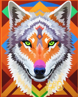 Modern Needlepoint Canvas - Colorful Geometric Wolf