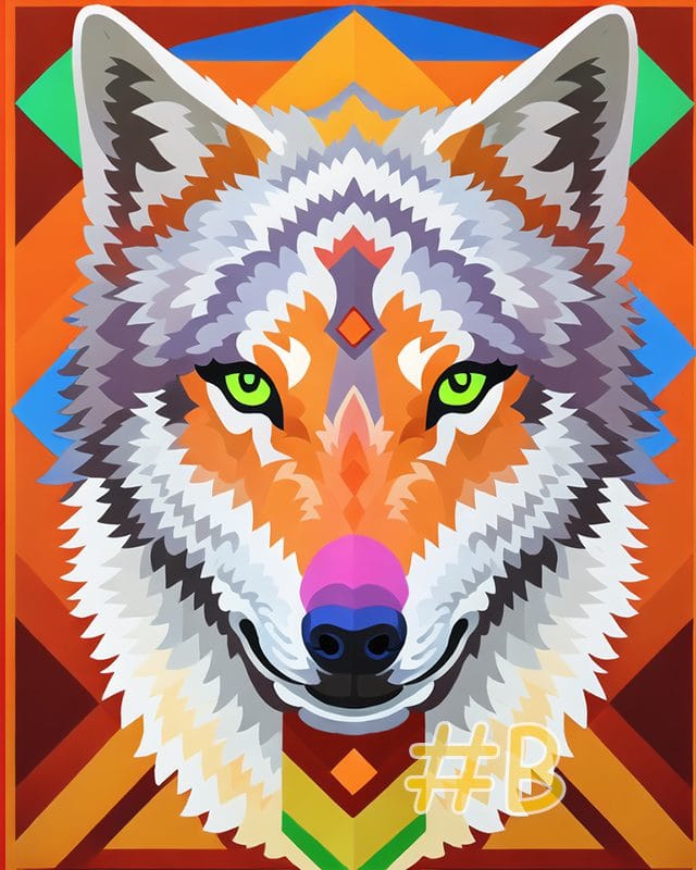 Modern Needlepoint Canvas - Colorful Geometric Wolf