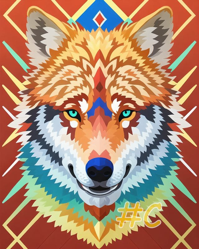 Modern Needlepoint Canvas - Colorful Geometric Wolf