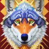 Modern Needlepoint Canvas - Colorful Geometric Wolf