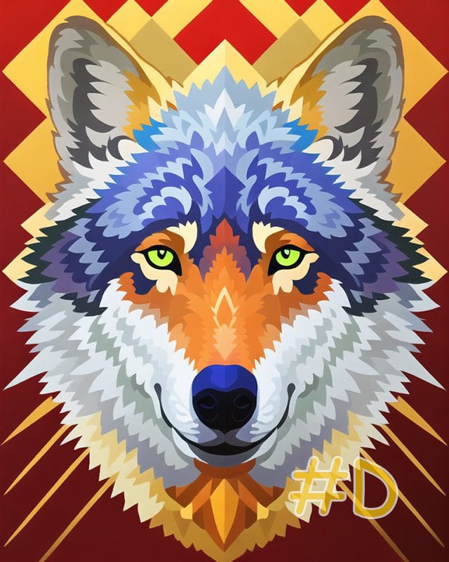 Modern Needlepoint Canvas - Colorful Geometric Wolf