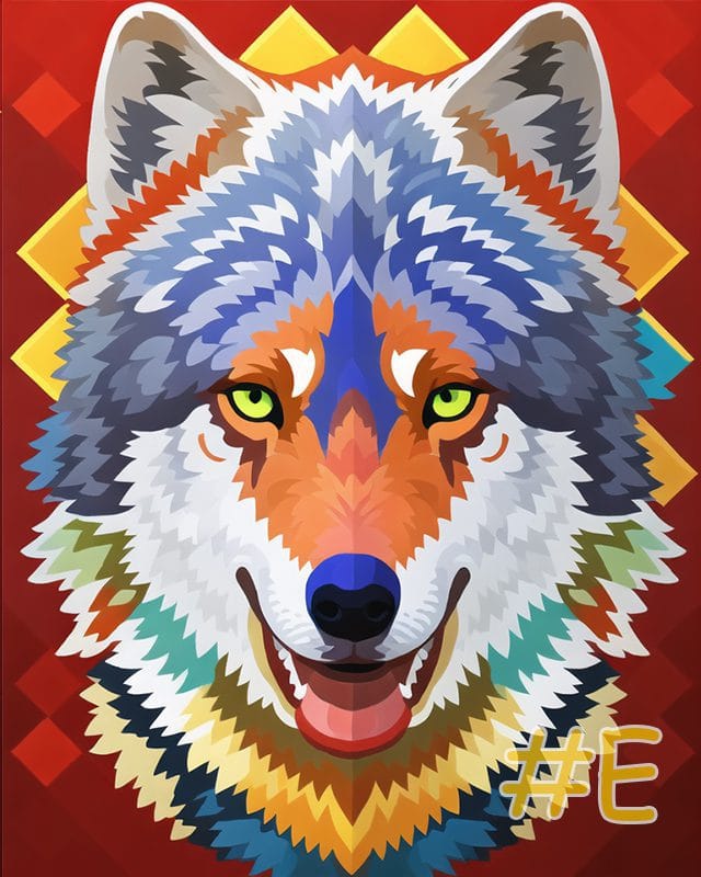 Modern Needlepoint Canvas - Colorful Geometric Wolf