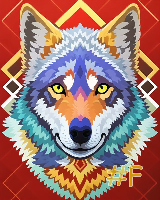 Modern Needlepoint Canvas - Colorful Geometric Wolf