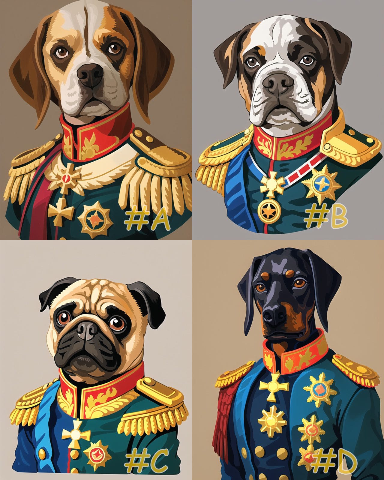 Regal Dogs in Uniform Needlepoint Canvas