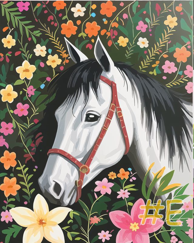 Floral Horse Needlepoint Canvas