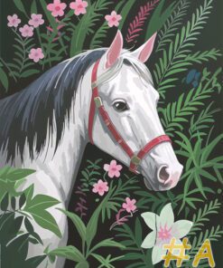 Elegant Horse and Greenery Needlepoint Canvas