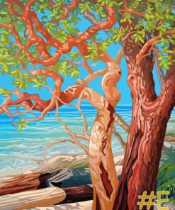 Colorful Beachside Trees Needlepoint Canvas Set