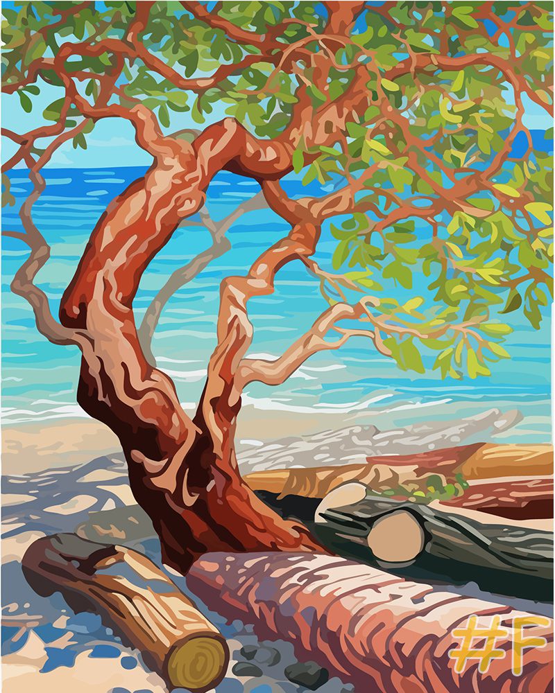 Colorful Beachside Trees Needlepoint Canvas Set