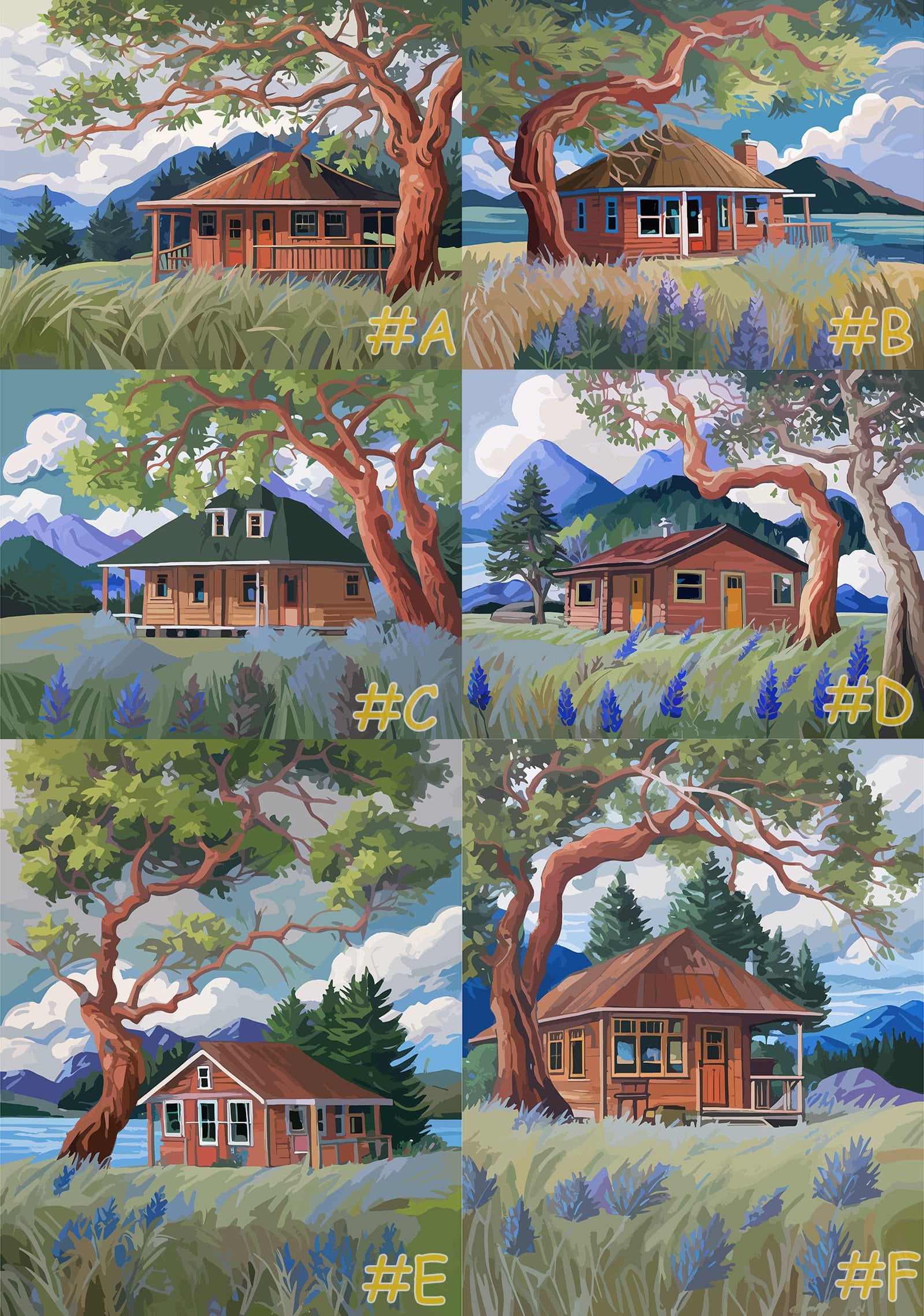 Charming Mountain Cabins Needlepoint Canvas Set
