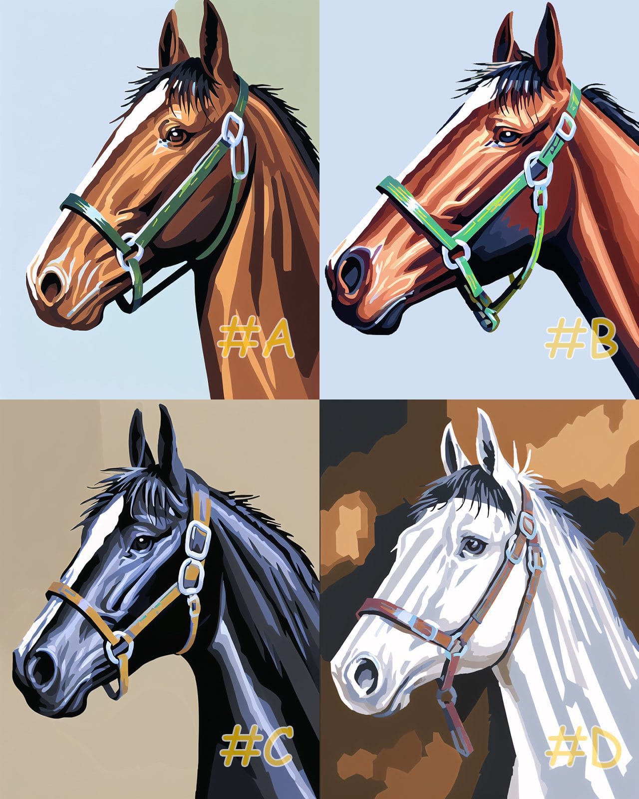Classic Horse Portraits Needlepoint Canvas Set