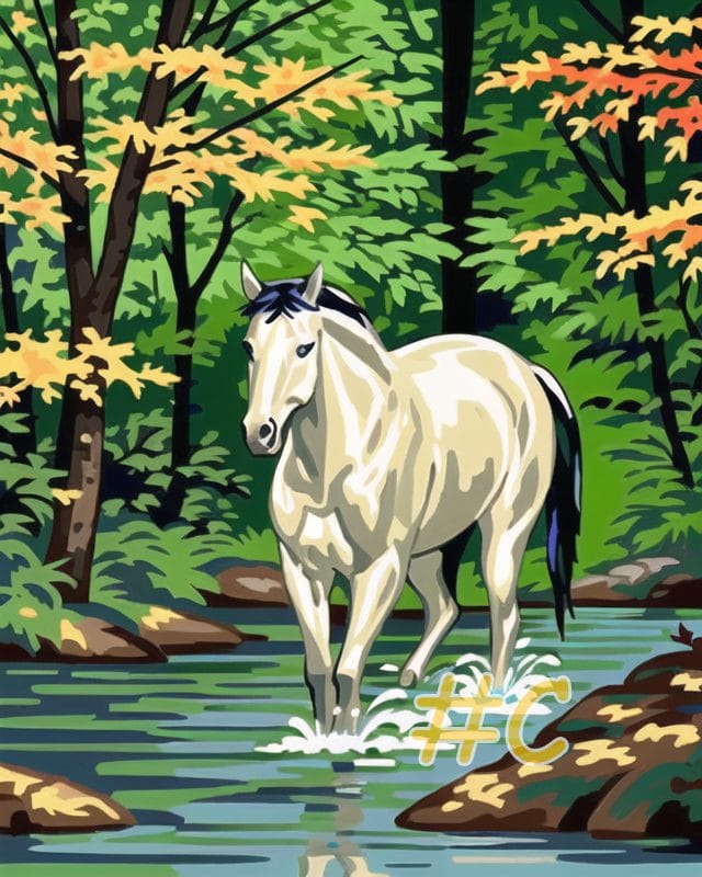 Horses in Tranquil Waters Needlepoint Canvas