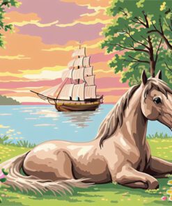 Elegant Horses by the Shore Needlepoint Canvas