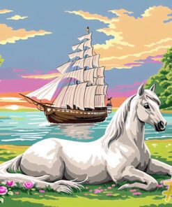 Elegant Horses by the Shore Needlepoint Canvas